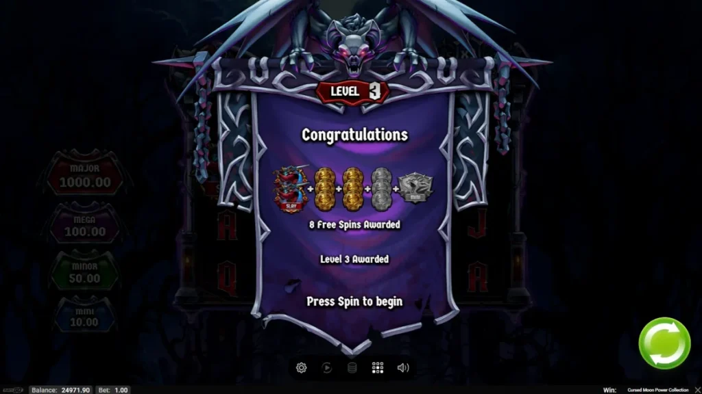 Pemandangan atmosferik pemburu monster dalam slot Cursed Moon Power Collection