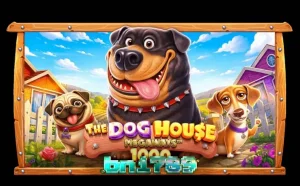 Tampilan visual slot The Dog House Megaways 1000 dengan karakter anjing yang ceria